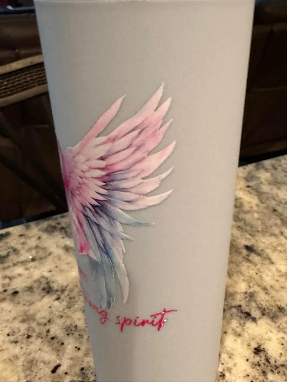 Pink Ribbon cancer Angel Wings gray Tumbler - NEW IN BOX